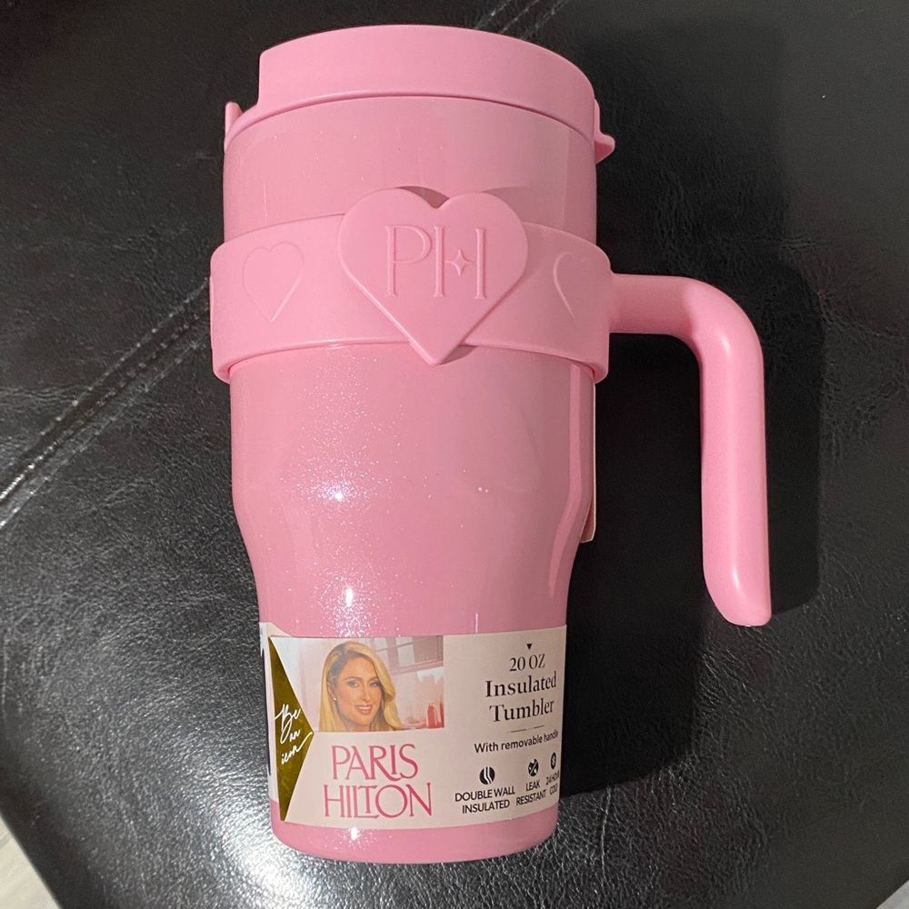 Paris Hilton Pink Heart-Embellished Tumbler